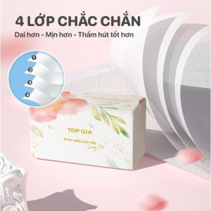 Thùng 10 gói Giấy ăn rút sương mai dập vân 4D 460 tờ gói chắc chắn siêu dai Topgia