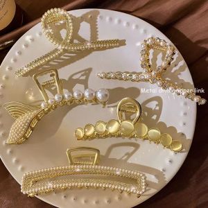Luxury Butterfly Hair Clip Metal Hair Clamp Gold Rose Flower Gripper Hairpin High Grade Rhinestone Large Claw Clip Pearl Hair Clip