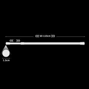 60-110cm Punch-free Adjustable Telescopic Rod / Telescopic Shower Curtain Rod with Hooks / White Rust-proof Metal Clothes Rod Curtain Rod