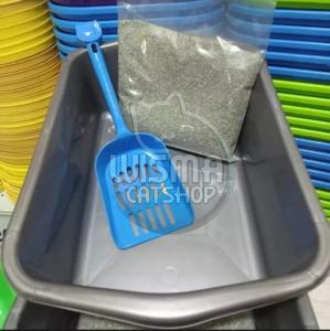 Paket toilet kucing litterbox bak & pasir 1kg &sekop PASRAH (PAS 1set muRAH) Cat litter box 1set bak pasir kucing bisa dicuci penghilang bau