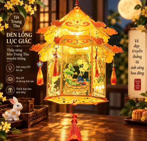 Đèn Lồng Trung Thu LED Cho Bé – Lồng Đèn Rước Đèn Lục Giác PVC Phá Cỗ Trang Trí Đêm Trăng Rằm
