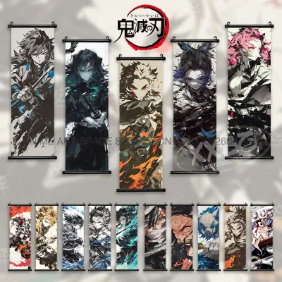 （Dy)Demon Slayer Hanging Painting Kamado Tanjirou Home Decor Agatsuma Zenitsu Scroll Picture Hashibira Inosuke Anime Poster Wall Art