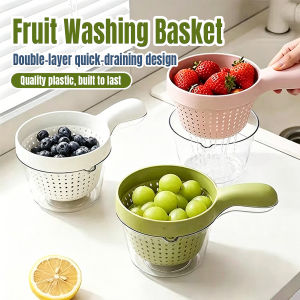 Talao Dual Layer Handheld Drain Colander Portable Fruit Vegetable Washing Basket Kitchen Strainer Bowl
