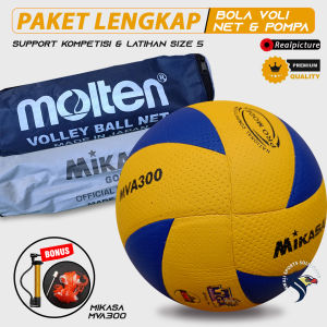 Paket Lengkap Bola Voli Net Empuk Size 5 Mikasa Molten Original Premium Foli Volley Ball
