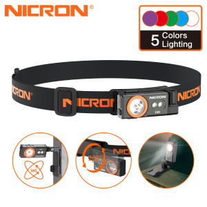 Nicron 500lm D10ไฟหน้าอเนกประสงค์มี LED กำลังสูง3ดวงสำหรับไฟสีขาว/ไฟ UV/ไฟ RGB ไฟหน้าแบบถอดออกได้เปลี่ยนได้เป็นโคมไฟหน้าอกและไฟหมวก USB-C แบบชาร์จไฟได้ IP54กันไฟฉายสำหรับตั้งแคมป์การอ่านการทำงาน
