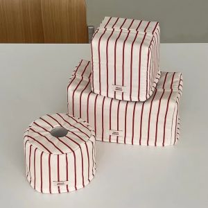 COMEMECO Stripe Tissue Case Large Capacity Cloth Tissue Box Vintage Living Room Storage Bag Kitchen Storage