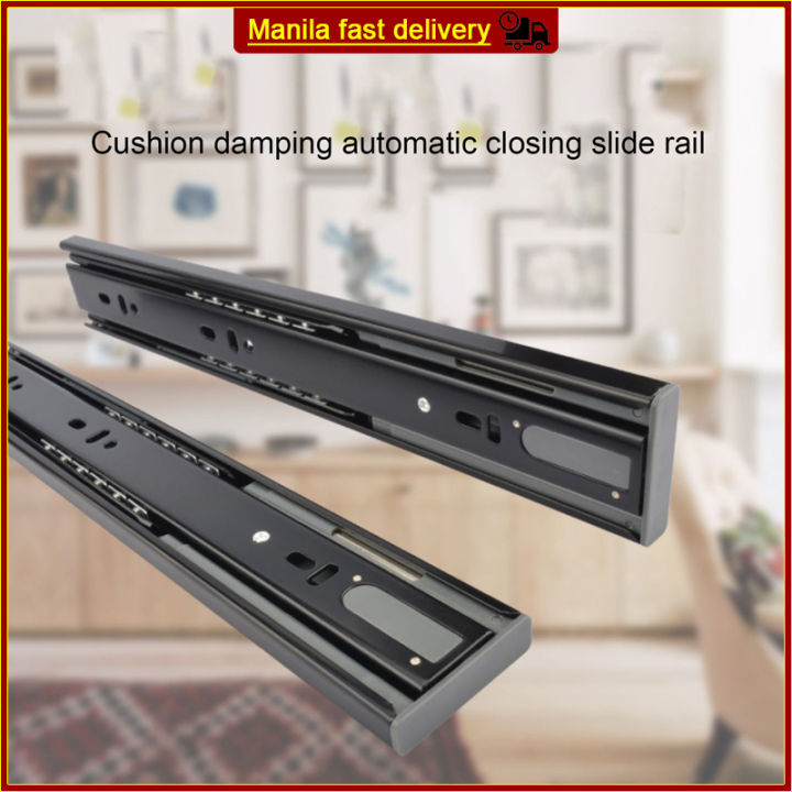 (1 pair) Black Soft Close Drawer Guide Full Extension Steel Drawer ...