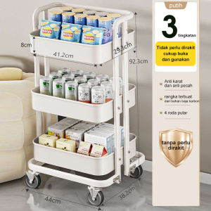 Rak Troli Besi Stainless Steel Rak Kamar Tidur Rak Dapur Rak Penyimpanan Rak Trolley Salon Rak Dapur