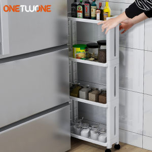 Onetwone Kitchen Storage Rack For Goods Fridge Side Shelf door side shelf 3/4 Layer Removable With Wheels Bathroom Organizer Shelf Gap storage rack space saver