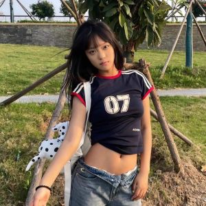 Pink Alphabet Oversized T-shirt Summer Korean Tops Cartoon Loose Sports Short-sleeved Tops Ins Style V-neck Jersey Tees