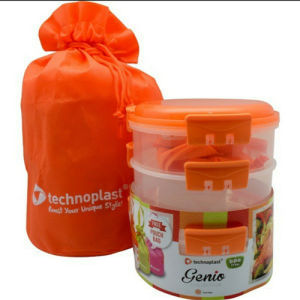 Technoplast Rantang Bulat Gratis Tas | Round Sealware Stackable Orange 2 Susun Free Pouch