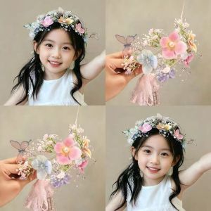 DORADO Lace Bow Flower Butterfly Headband Pink Tulle Soft Tassel Lolita Headband Elegant Rhinestone Decor Pearl Headband Kids