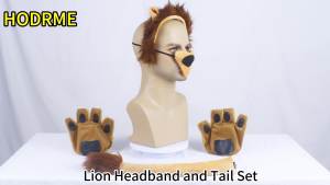 HODRME 5 Pieces Lion Ears and Tail Set-Lion Headband Nose Tail Paw Gloves Cosplay Party Halloween Costume Accessories for Kids and Adults