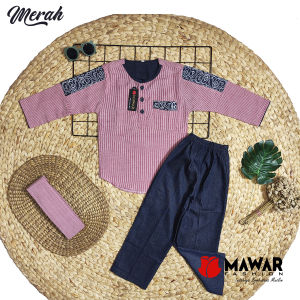 Mawar Fashion - Baju Koko Anak Laki Laki Denim Salur 1-15 tahun / Setelan Koko Anak Jerry