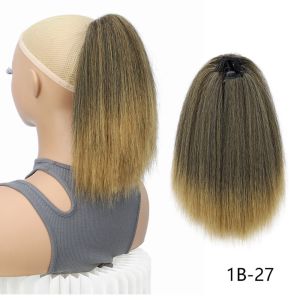 OMQAIO Tổng hợp Tóc giả đuôi ngựa thẳng ngắn Yaki 10 inch Kẹp vào Tóc đuôi ngựa dày và bồng bềnh Phụ kiện tóc Tóc nối Tóc giả buộc dây rút Dành cho phụ nữ da đen