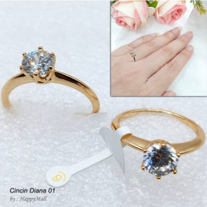 Cincin Diana 01 Alloy Lapis Mas 18K Permata Zirconia Premium Quality Tahan Lama RP001G