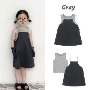 Rolanko 2Pcs Toddler Girl Overall Dress  Ruffle Sleeve Top Set  Summer Beach Girls Sundress Casual Wear 2-8 Years