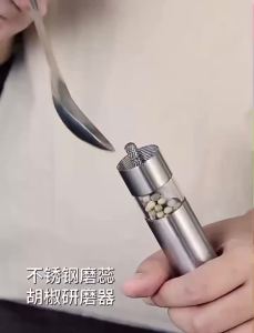 Manual Stainless Steel Pepper Grinder for Home Kitchen - Stainless Steel - Pepper Grinder - Seasoning Tool - Kitchen Utensil - Salt & Pepper Tools - Plate with Steak and Vegetables