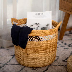 Rattan Woven Dirty Clothes Basket Dirty Clothes Storage Basket Bathroom Household Clothes Storage Bucket Laundry Basket