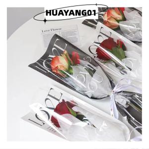 HUAYANG01 [2023 new HOT FASHION] 20 chiếc túi đóng gói hoa hồng trong suốt tình yêu bó hoa túi Nhựa Bó hoa giấy gói đơn một túi thẳng bao bì hoa