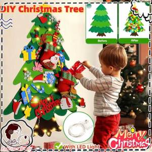 DIY Felt Christmas Tree with LED String Light Wall Mounted Hanging Xmas Tree Home Ornaments For Kids