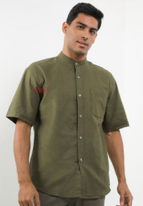 OSSU Ciangi Shanghai Olive Short Sleeve Linen Cotton Shirt
