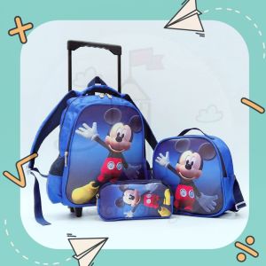 iSchoolDy Kids Cartoon Ultraman Spiderman My Little Pony Non Removable Mini Trolley School Bag Lunch Bag Pencil Case Set