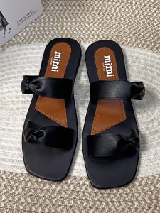 RD648*Mimi sandals beige black brown flat bow strap casual summer footwear