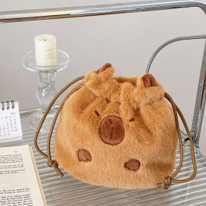 Cartoon Capybara Plush Shoulder Bag Tote Handbag Portable Drawstring Bag Coin Purse Crossbody Bag Girl Gift