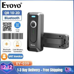 Eyoyo 2D Bluetooth Barcode Scanner Wireless with Clip 2000mAh Battery with Level Indicator Portable Mini QR Bar Code Reader for Library Book Inventory Compatible with iPhone iPad Android Phone