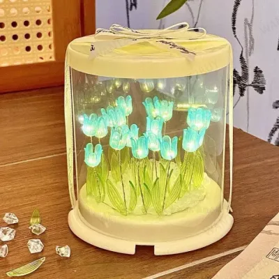 UMI LED Night Light DIY Tulip Lamp Handmade Craft Simulation Flower Valentines Day Birthday Gift Lampu Bilik Bunga 郁金香花海小夜灯