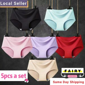 (SG Seller) 5 Pcs Woman ice silk seamless panties 5pcs sexy classic Women underwear for ladies and girls-NK03