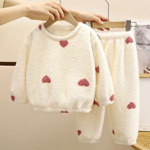 New Kids Autumn Winter Thicken Warm Fleece Pajamas Cute Cartoon Bowknot Casual Clothing Sets Baby Boys Girls Homewear Pyjamas2026