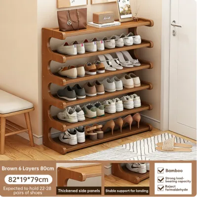 5/6-Layer Shoe Cabinet with Cover and Rattan Shoe Rack Made by Fine Bamboo For Dormitory Bedroom