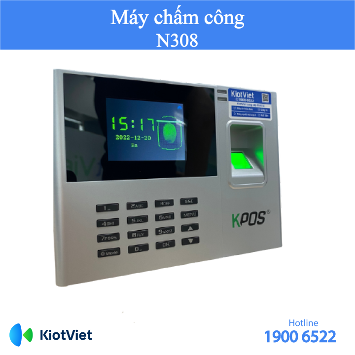 Máy chấm công Kpos N308 hỗ trợ đồng bộ dữ liệu với phần mềm KiotViet ...