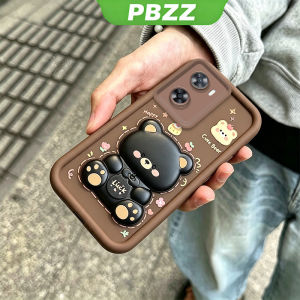 PBZZ Case for OPPO A57 2022 4g A56S a77s A57S A57E 4G A77 5g phone casing Softcase Silicone shockproof Cover new design aesthetic with holder 360 °   rotate cute black Bear for boys JTXX2