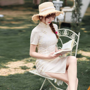 Suzhou Lace Champagne Colour Midi Cheongsam 1205-18 蘇州蕾絲香檳色中長旗袍