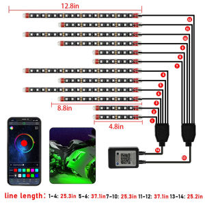 EKLEVA RGB LED Motorcycle Control Lights Underglow Motorcycle Led Light Multicolor Waterproof Music App Control Atmosphere Lamp Strip