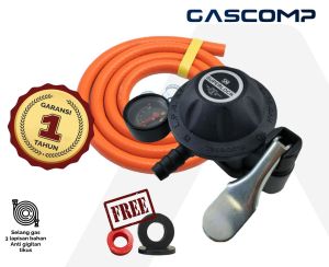 Gascomp- Paket Regulator Superlock 01 Klik (GRS-915) + Free Karet Seal Cadangan Regulator Aman Regulator Anti Bocor