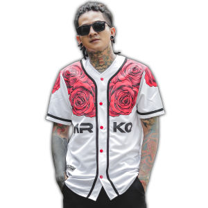 Kaos Baseball MRKO 058 Motif Bunga Mawar Bahan Lotto Keren