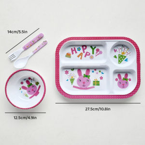 4PCS/Set Baby Cutlery Set Plate with bowl fork and spoon Feeding Food Tableware Eating Set
