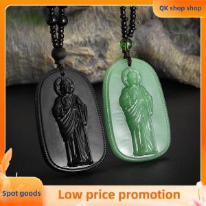 ✨QK shop✨ Exquisite Imitation Jade Pendant Necklace For Men Women Religious Personality Amulet Buddha Necklace Accessories Gift