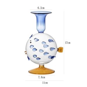 FFBH Cartoon Pufferfish Glass Candlestick Transparent Cute Fish Candle Holder Handmade Colored Glass Candle Stick Home Decoration X2Z8B