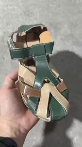 Plus Size WomenS Closed-Toe Sandals 2025 Summer Vintage Round-Toe Wedge Heel Velcro Roman Shoes For Women