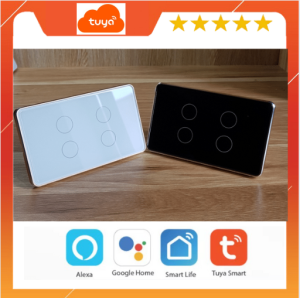 Công tắc thông minh wifi  viền nhôm vàng cao cấp mặt kính 2.5D điều khiển từ xa qua app tuya/smartlife