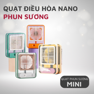 Quạt Phun Sương Cấm Tay Mini Để Bàn Sử Dụng Công Nghệ Phun Sương Nano Siêu Âm Sạc Tích Điện Kết Hợp Đèn Gradient Đa Màu