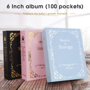 6inch Photo Album 100 Photos Bronzing Memory Collection Book Picture Storage Case Vertical Classic Photo Album Frame for Kids