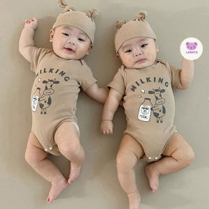 Bodysuit kèm mũ hình Bò sữa dễ thương chất mát lạnh bộ đồ thú cho bé mẫu quần áo sơ sinh từ 0 -12M