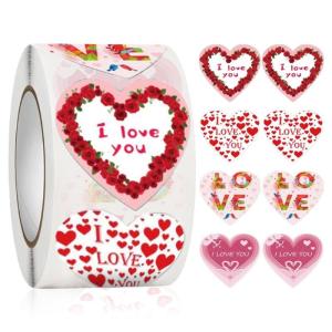 500PCS Rose Heart Sticker 1Inch Valentines Day Sticker Removable Wrapping Label For Seal Envelope Box Packaging