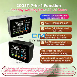 Diymore 2co3t 7-in-1 đa chức năng máy dò chất lượng không khí cho CO2/hcho/TVOC/AQI/khói/nhiệt độ và độ ẩm phát hiện Bộ dò khí gas